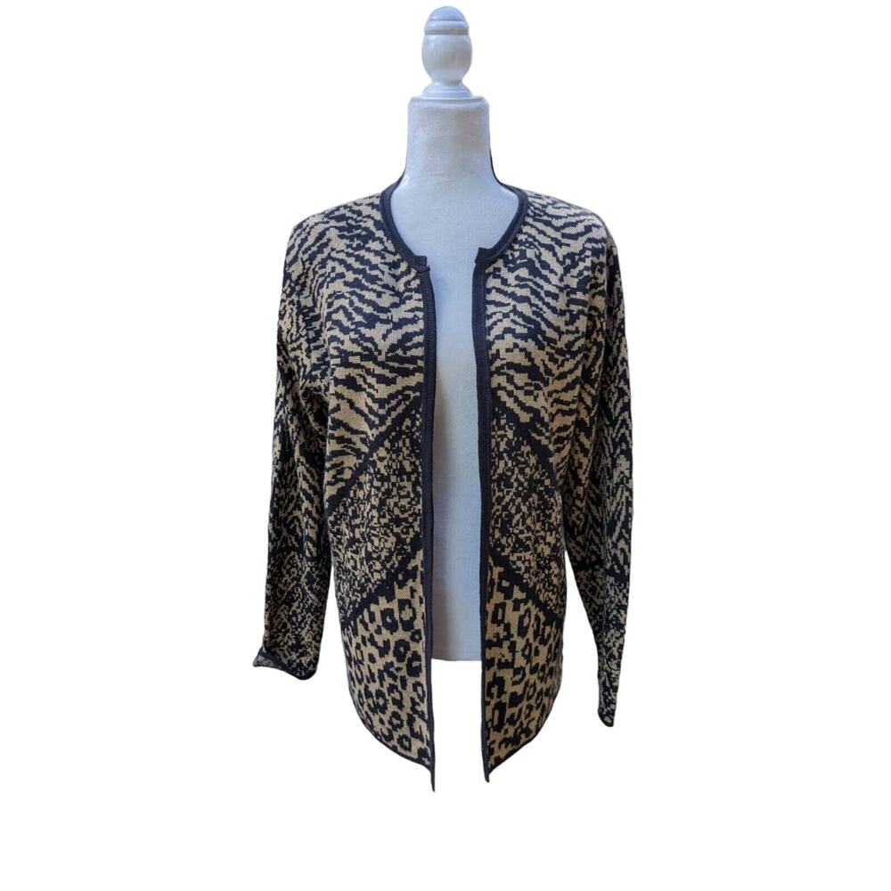 Ruby Rd. Womens Open Cardigan Knit Sweater‎ Size Medium Black Gold Shimmer